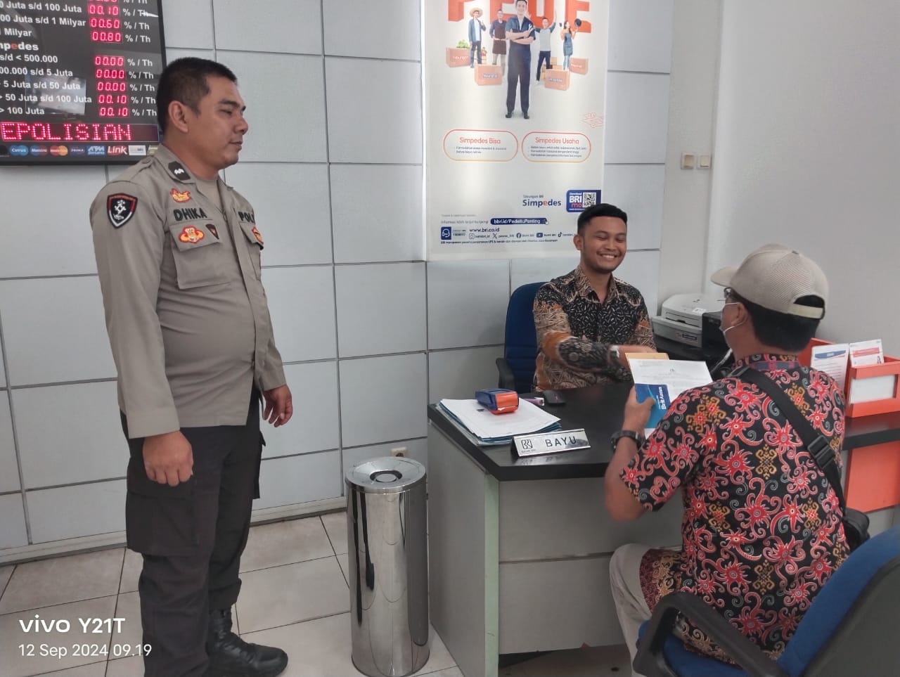 Patroli Objek Vital, Polsek Bukit Batu Cek Keamanan Kantor BRI Unit Tangkiling