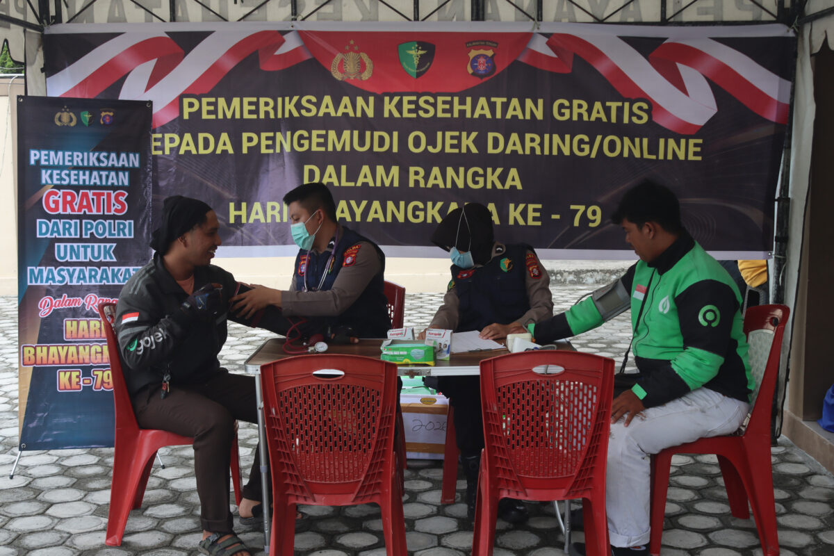 Polri Untuk Masyarakat, Biddokkes Polda Kalteng Gelar Bakti Kesehatan Beri Layanan Rikkes Gratis bagi Ojol