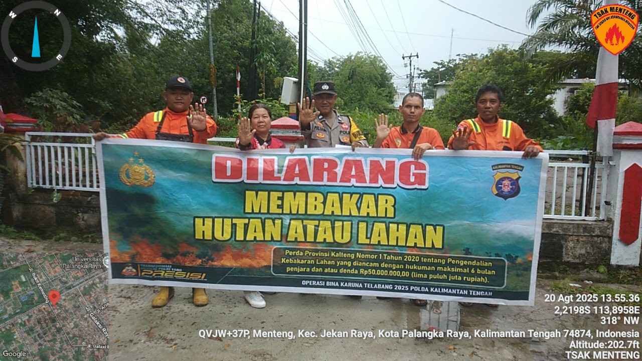 Bhabinkamtibmas Polsek Pahandut bersama TSAK Ajak Warga Menteng Cegah Karhutla