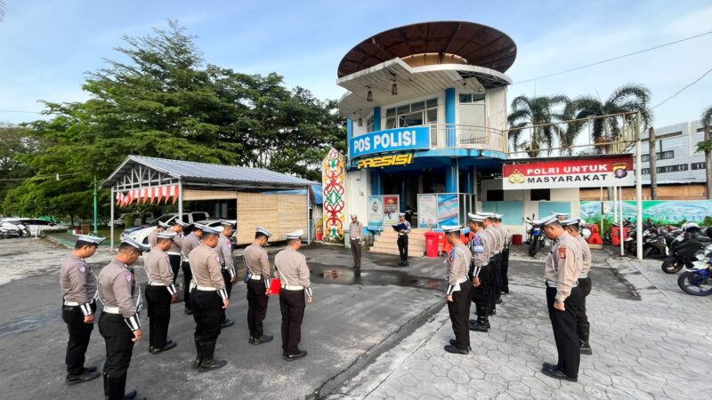 Awali Pagi Dengan Disiplin, Satlantas Gelar Apel Di Bundaran Besar Palangka Raya