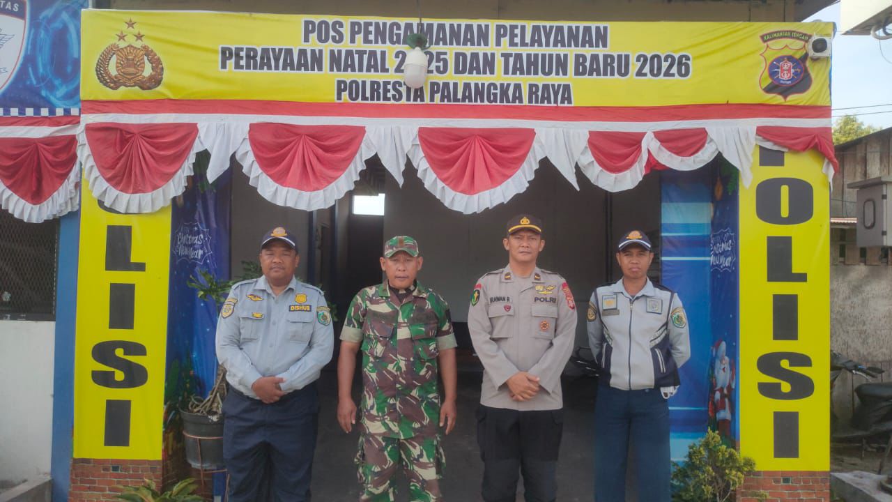 Personel Operasi Lilin Telabang Polresta Palangka Raya Siaga di Pos Pam Mahir Mahar Amankan Nataru