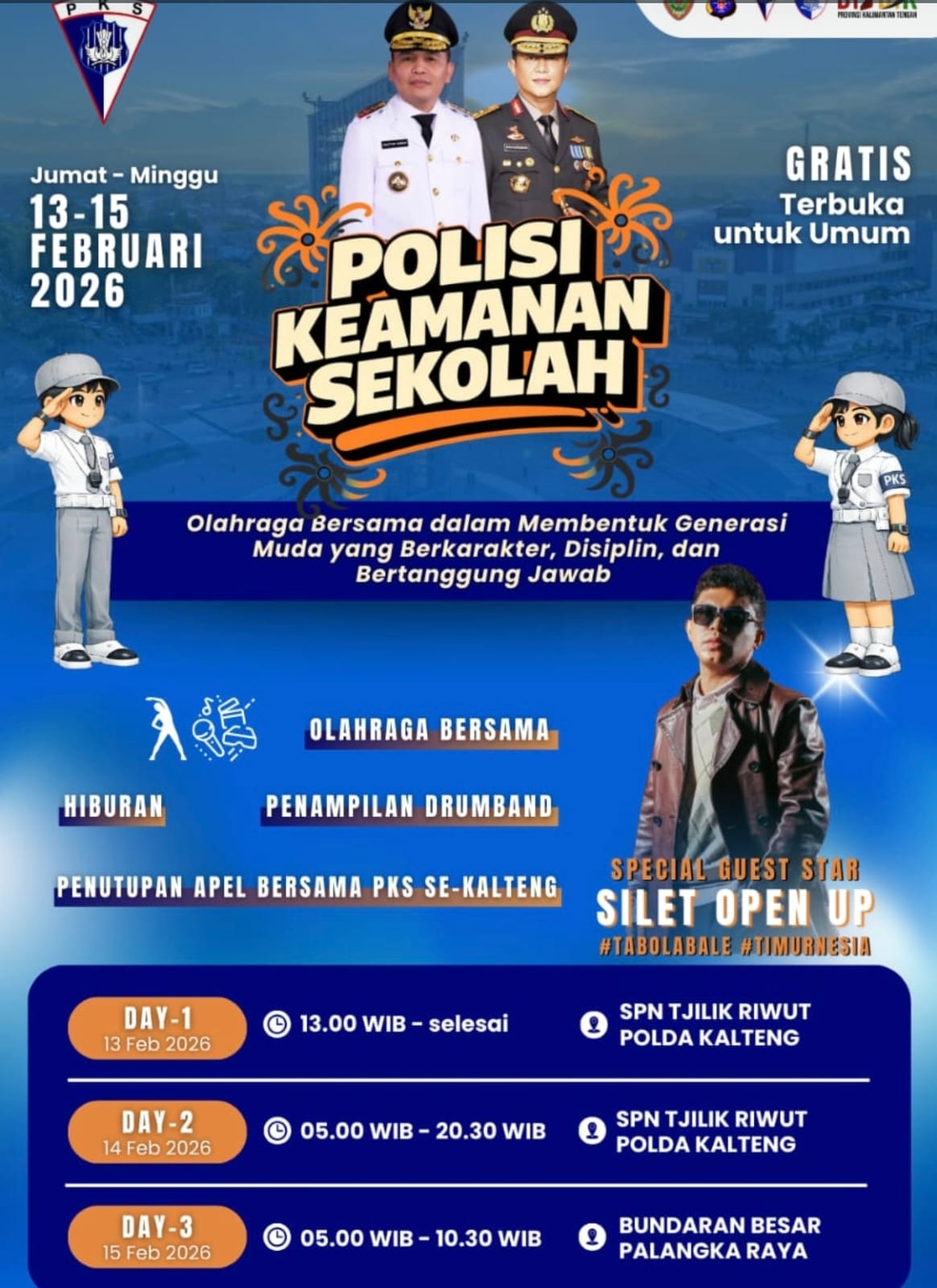 Ayo Masyarakat Kalteng Datang dan Saksikan Puncak Kegiatan Polisi Keamanan Sekolah di Bundaran Besar Palangka Raya