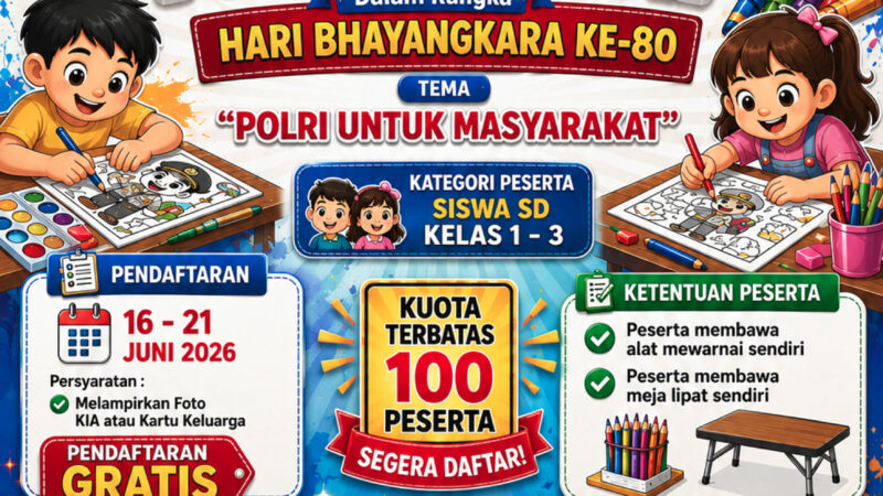 Semarakkan Hari Bhayangkara ke-80, Polda Kalteng Gelar Lomba Mewarnai untuk Anak SD