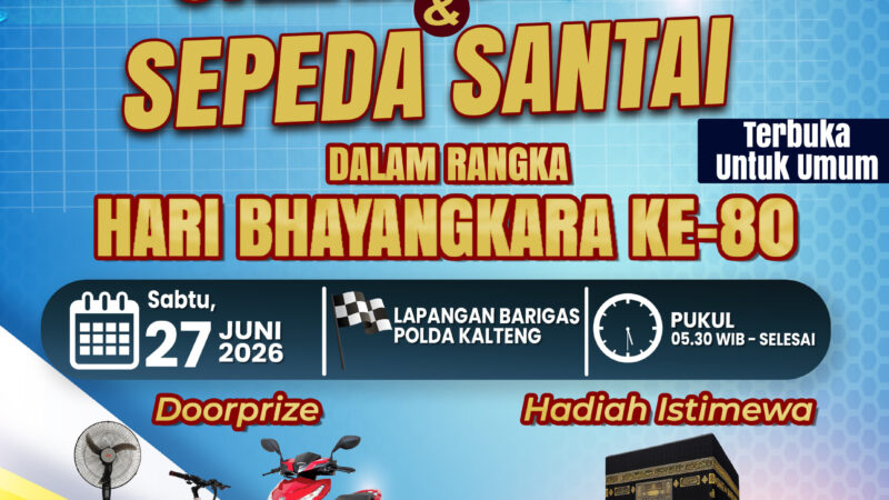 Ayo Masyarakat Kalteng, Ramaikan Jalan Sehat dan Sepeda Santai HUT Bhayangkara ke-80 di Polda