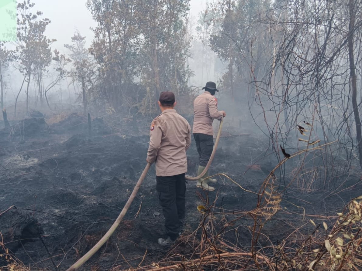 Satgas Aman Nusa II Polresta Palangka Raya Lakukan Pemadaman Lanjutan Karhutla di Kawasan Hiu Putih
