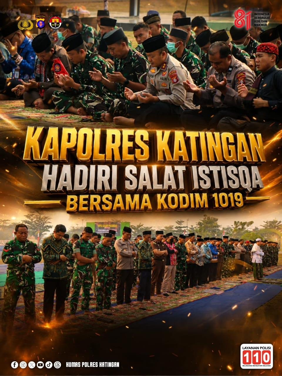 Kapolres Katingan Hadiri Salat Istisqa Bersama Kodim 1019
