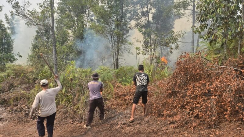 Cegah Meluasnya Karhutla, Polsek Rakumpit Bersama Warga Padamkan Kebakaran di Bukit Sua