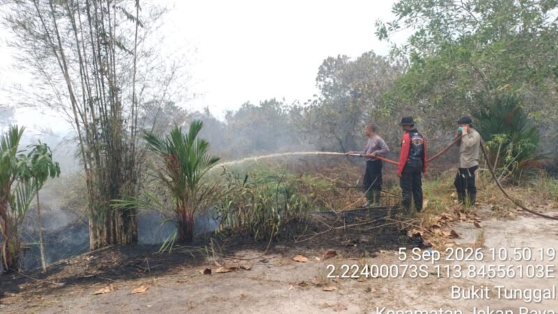 Cek Karhutla Dekat Permukiman, Polsek Sabangau Bersama MPA dan TSAK Lakukan Pendinginan