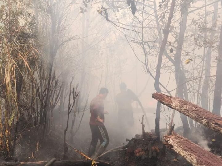 Tak Kenal Lelah, Perjuangan Personel Polda Kalteng Padamkan Api di Tengah Kepulan Asap